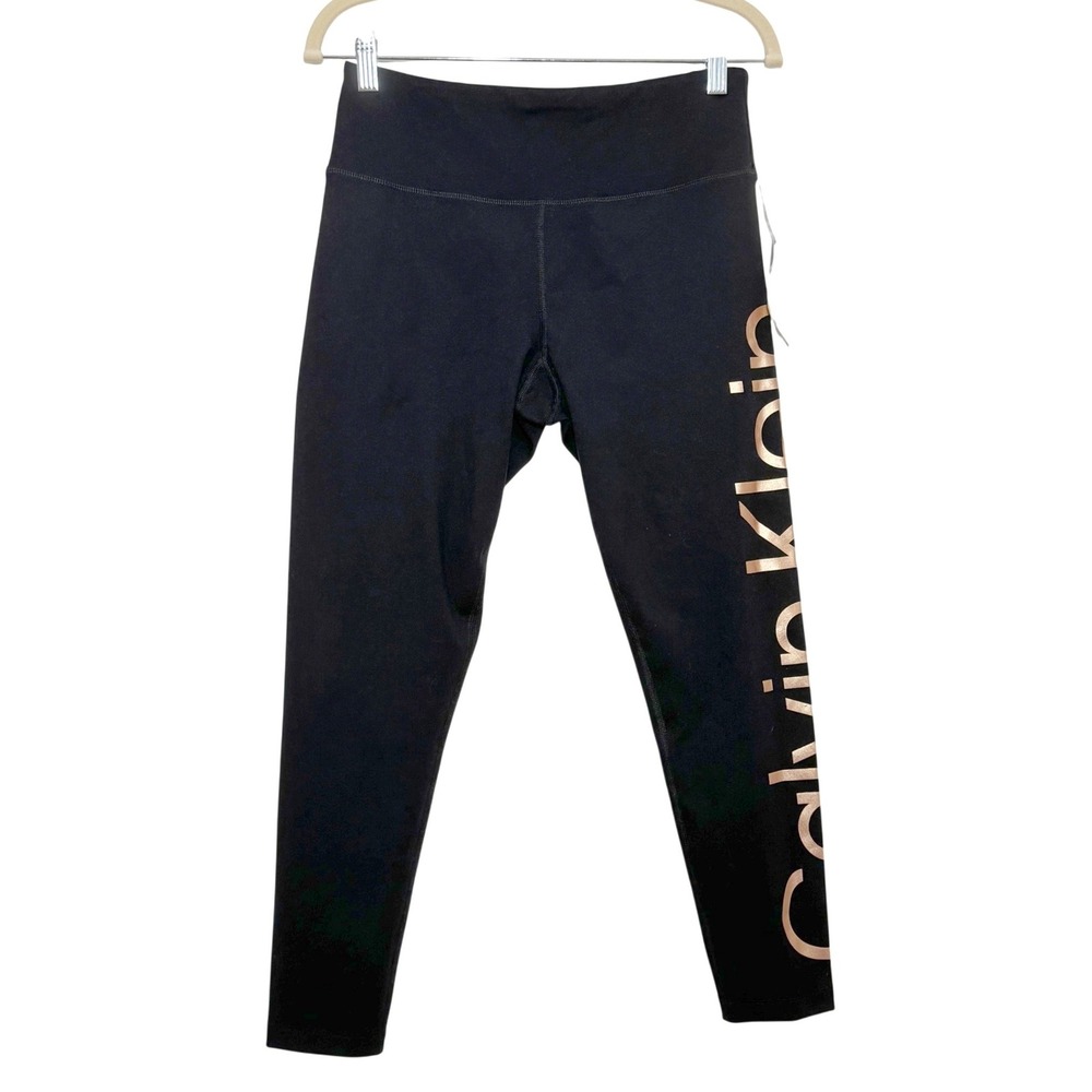 Calvin Klein Performance Women Black Rose Gold Logo Leggings PFSP6553 Size M NWT